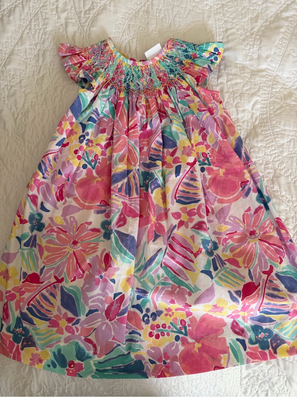 Stitchy Fish Floral Smocked Cotton Dress - Pink Multi
